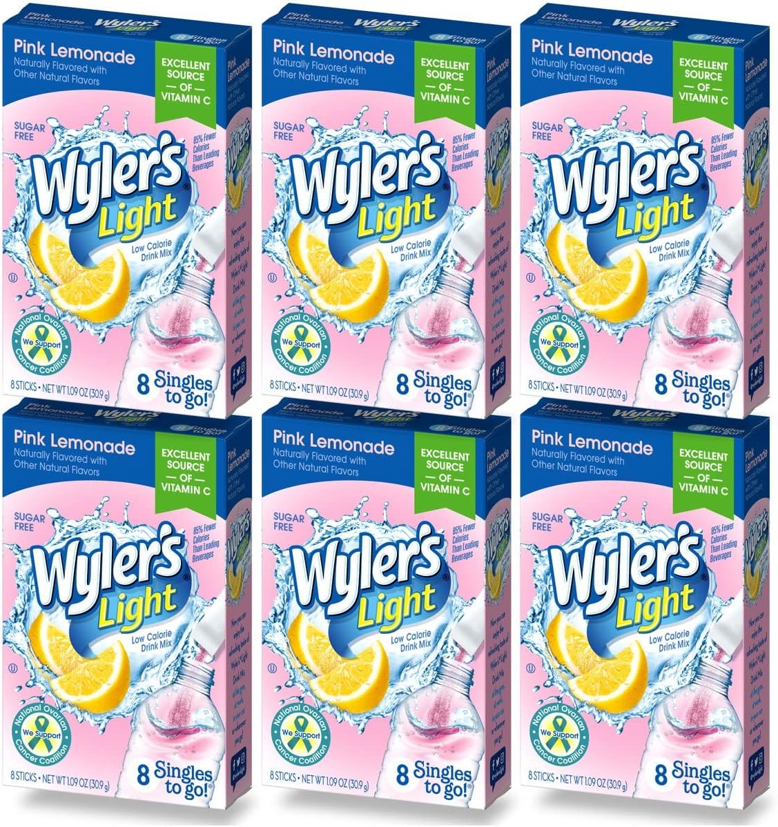 Singles To Go (6 Pack), Pink Lemonade Water Drink Mix, 48 Total Powder Drink Mix Packets