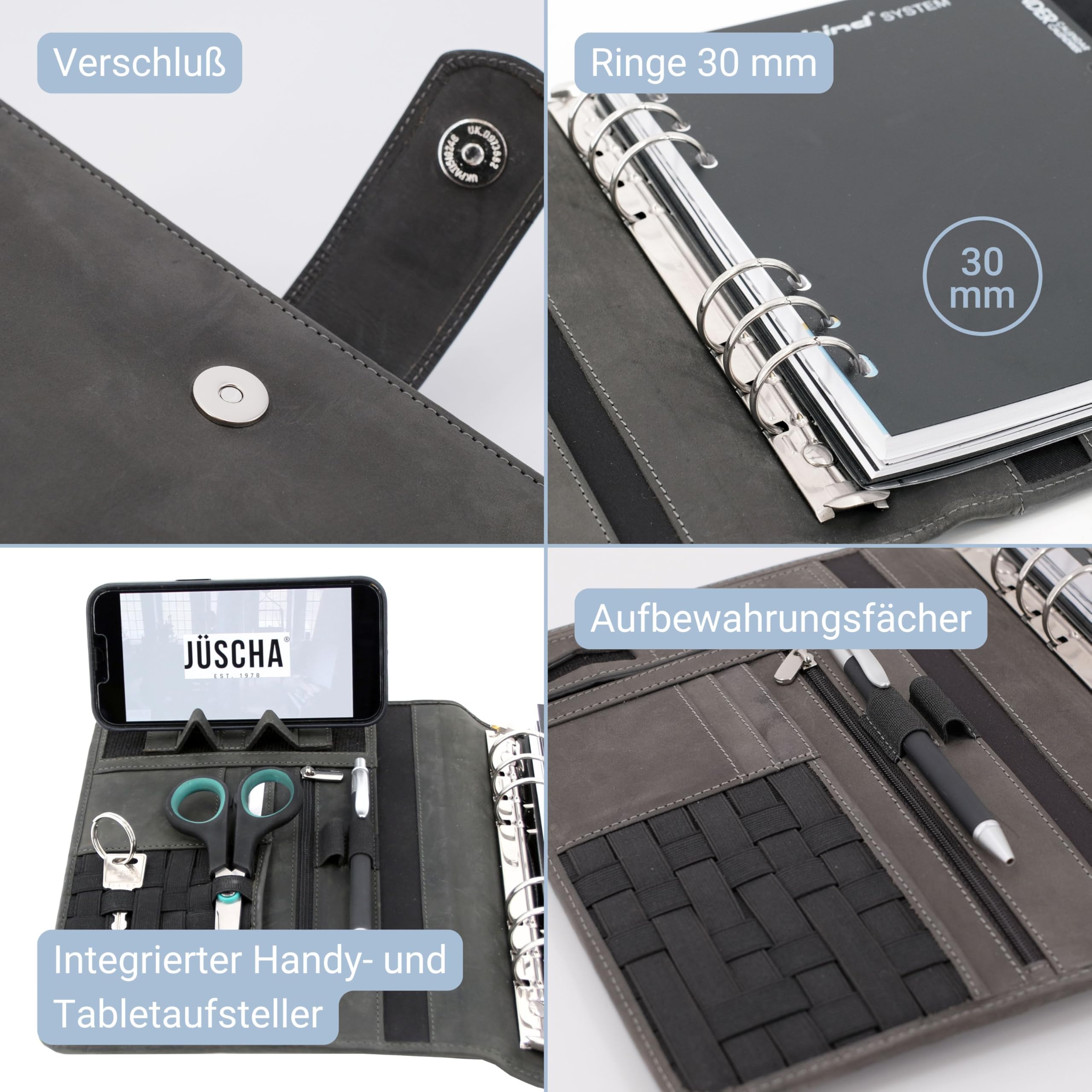 Bind 15505 - Systemplaner A5, Timeplaner aus Leder, Managerplaner in grau, Terminplaner mit Systemeinlage Manager, Kalender 1 Woche = 2 Seiten, Planer mit Magnetverschluss ca. 24,5 x 20 cm, braun