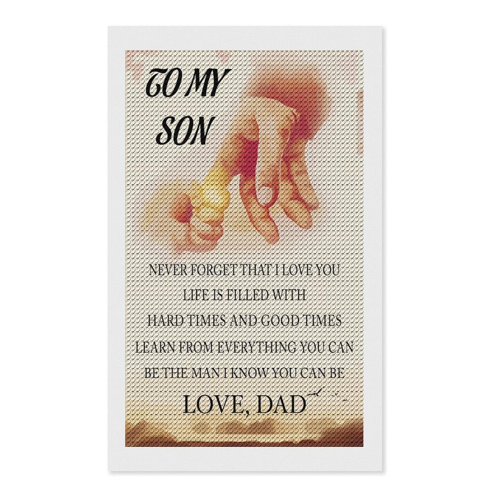 Junmoney DAD to Son Diamond Painting Kit 12"x20", Thoughtful Handmade Gift, for Creative Relaxation, Printed Canvas, Cosy Home Accent