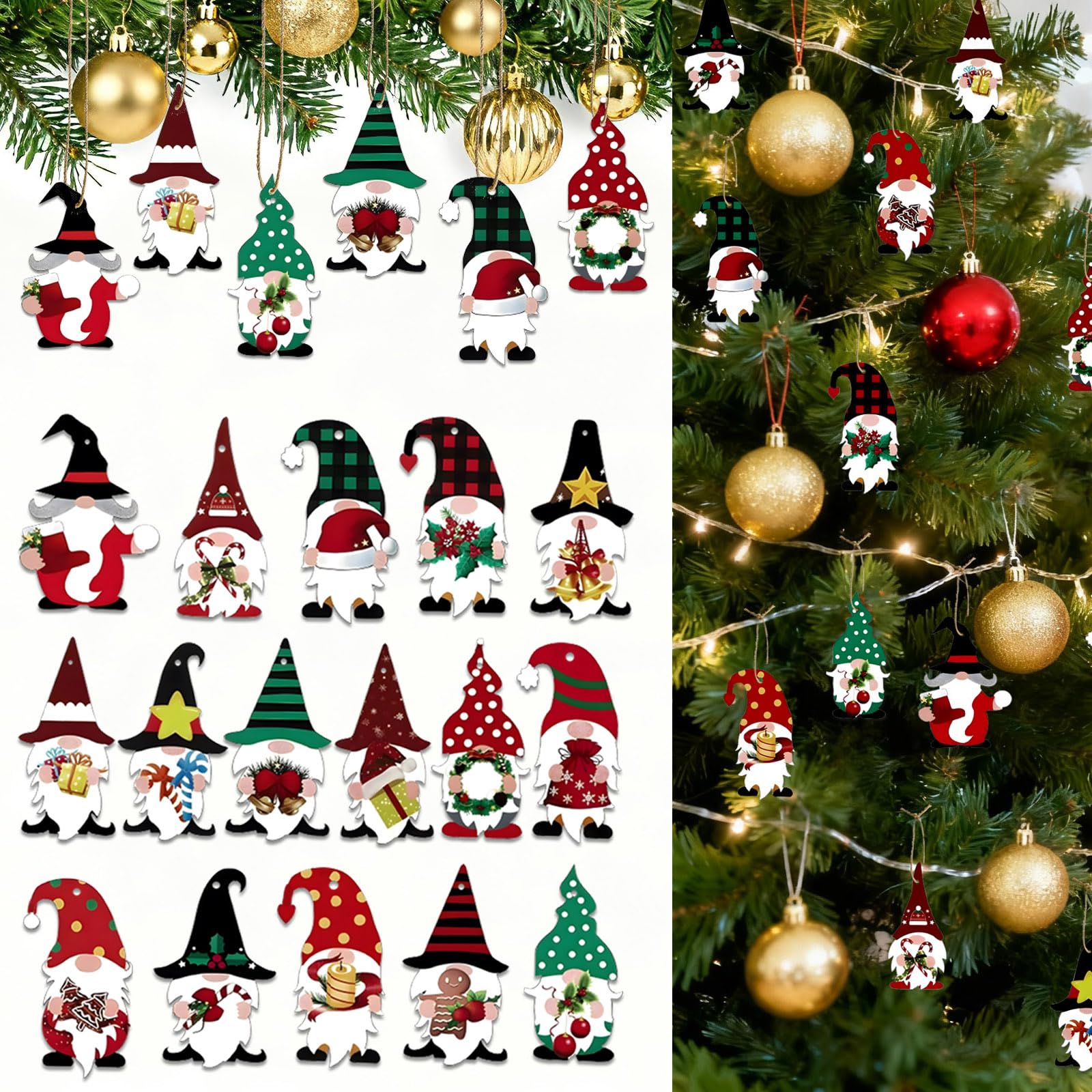 Photo 1 of 16PCS Gnomes Christmas Decorations, Rustic Wooden Gnomes Cutouts Christmas Tree Hanging Ornaments with Ropes for Xmas Tree, Winter, Home, Party, Farmhouse Decor, 16 Designs