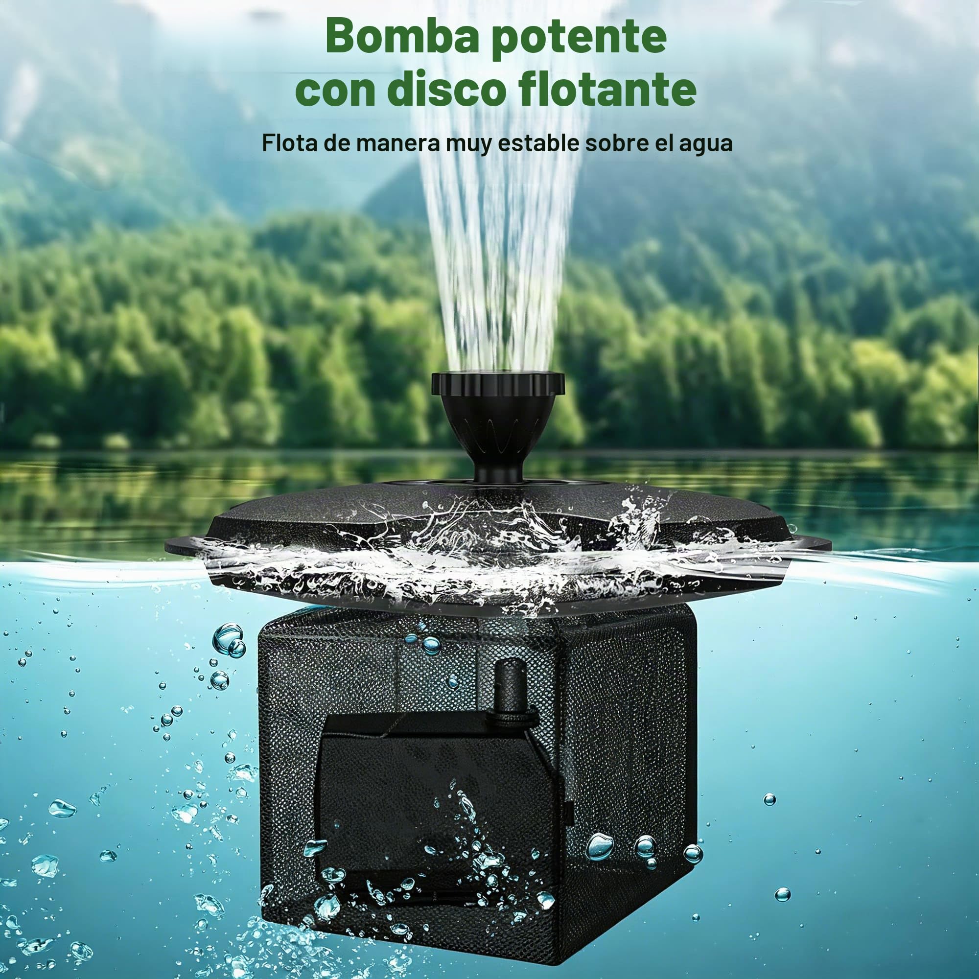 Biling Fuente flotante con luces LED para estanques de jardín grande, fuente de estanque con bomba de 2500 l/h, cable de 9 m con enchufe UE, juego de agua con 3 modos de fuente (resistente a las