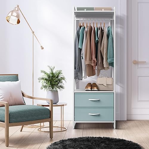 Miniatura 8 de Sorbus Perchero para ropa con cajones  Cómoda  Parte superior de madera, marco de acero y cajones de tela  Organizador alto de almacenamiento de