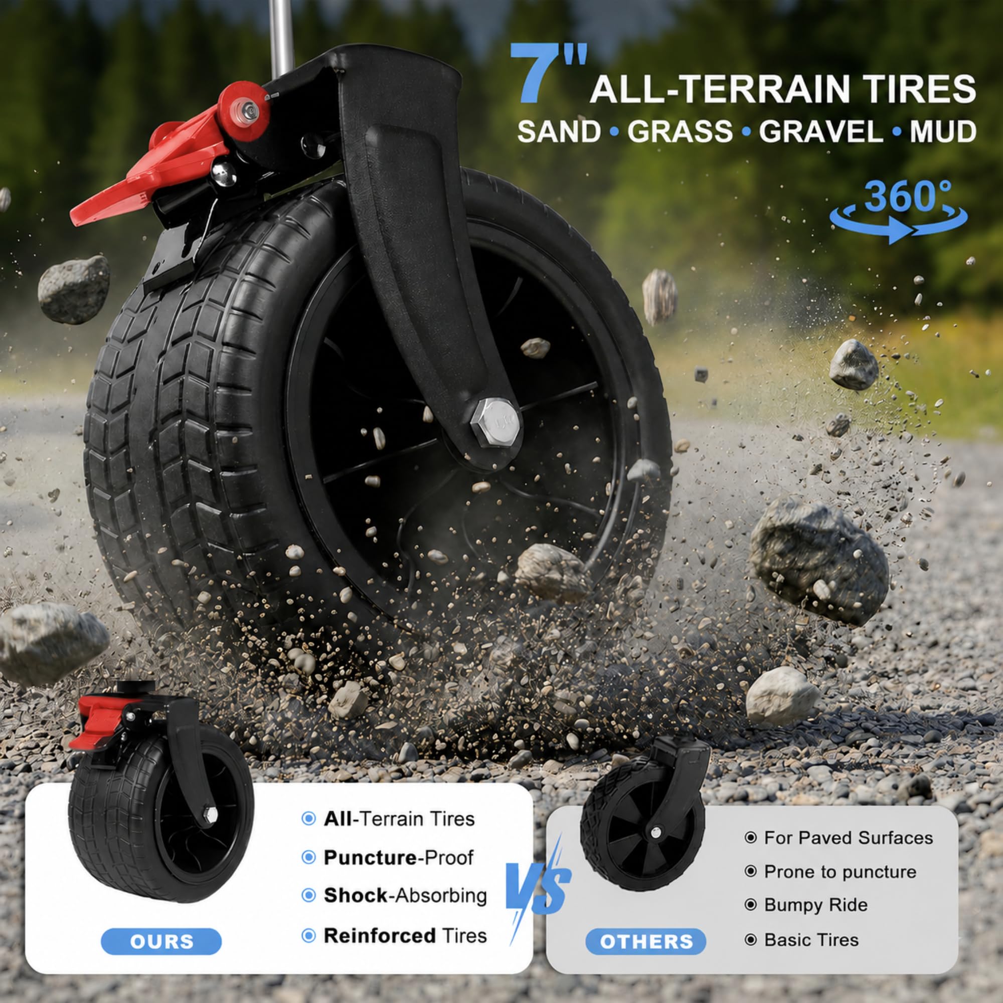 Chariot pliable robuste avec roues tout-terrain