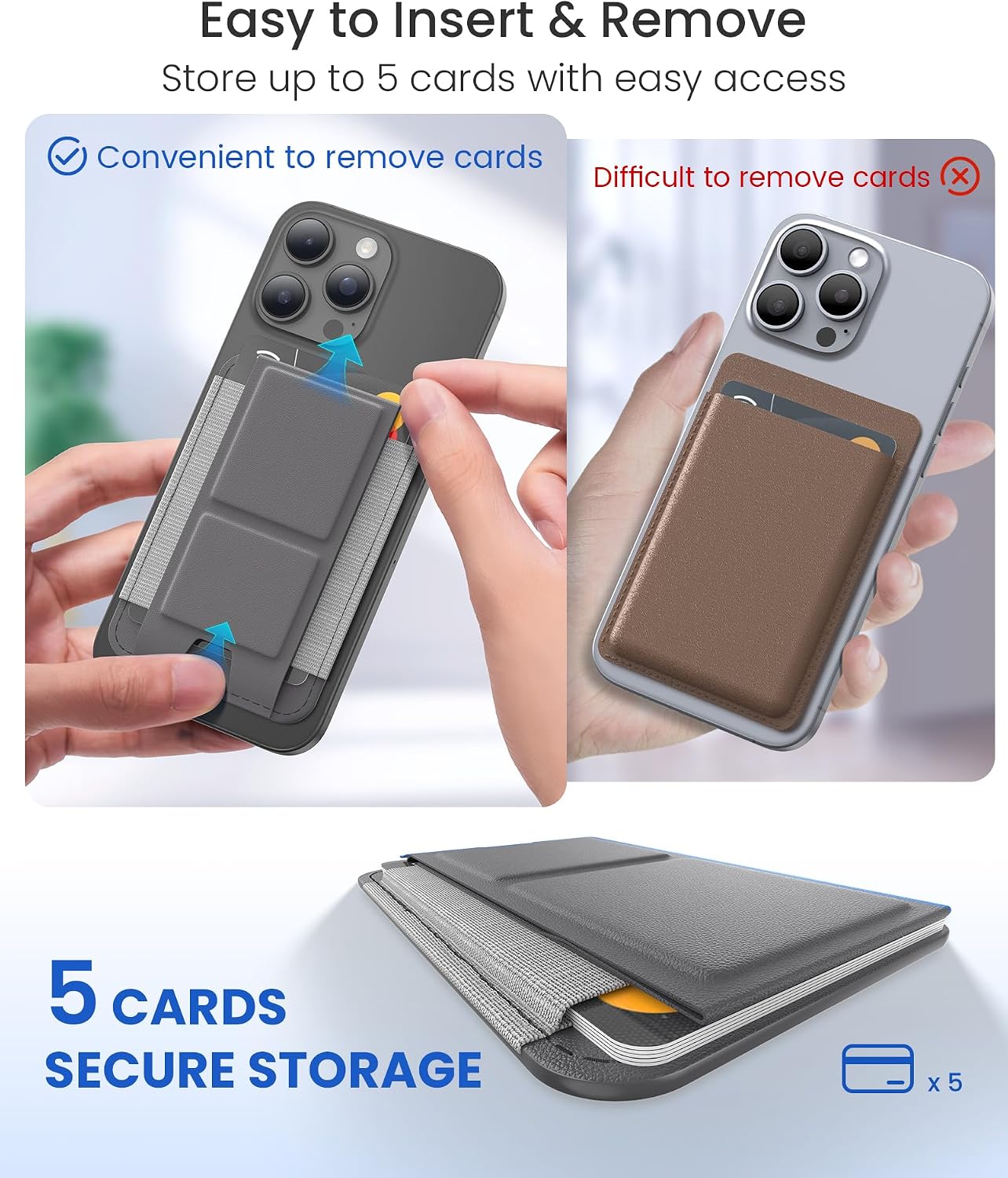 GONEZ for MagSafe Wallet with Stand, Stronger Magnetic Card Holder for iPhone 17/16/15/14/13/12 Series, Premium Leather Phone Wallet with RFID Blocking, 1 Slot, Fit 5 Cards, Deep Grey