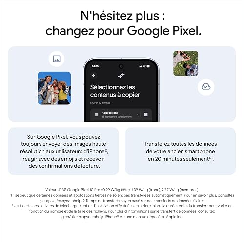 Google Pixel 10 Pro – Smartphone Android débloqué avec Gemini, Triple Appareil Photo arrière, Plus de 24 Heures d'autonomie et écran Super Actua 6,3 Pouces - Porcelaine, 256GB - 9