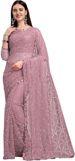 LOROFY Women's Brasso Net Saree With Blouse