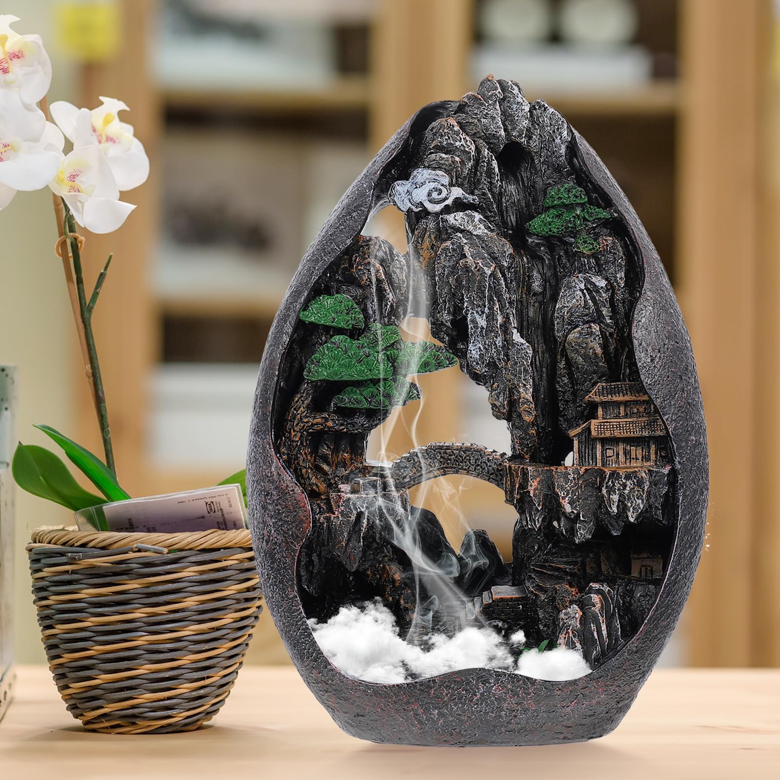 Bruciatore di Incenso a Riflusso in Resina Aroma Montano, Design Elegante e Classico, Decorazione da Tavolo come Regalo per Famiglia e Amici