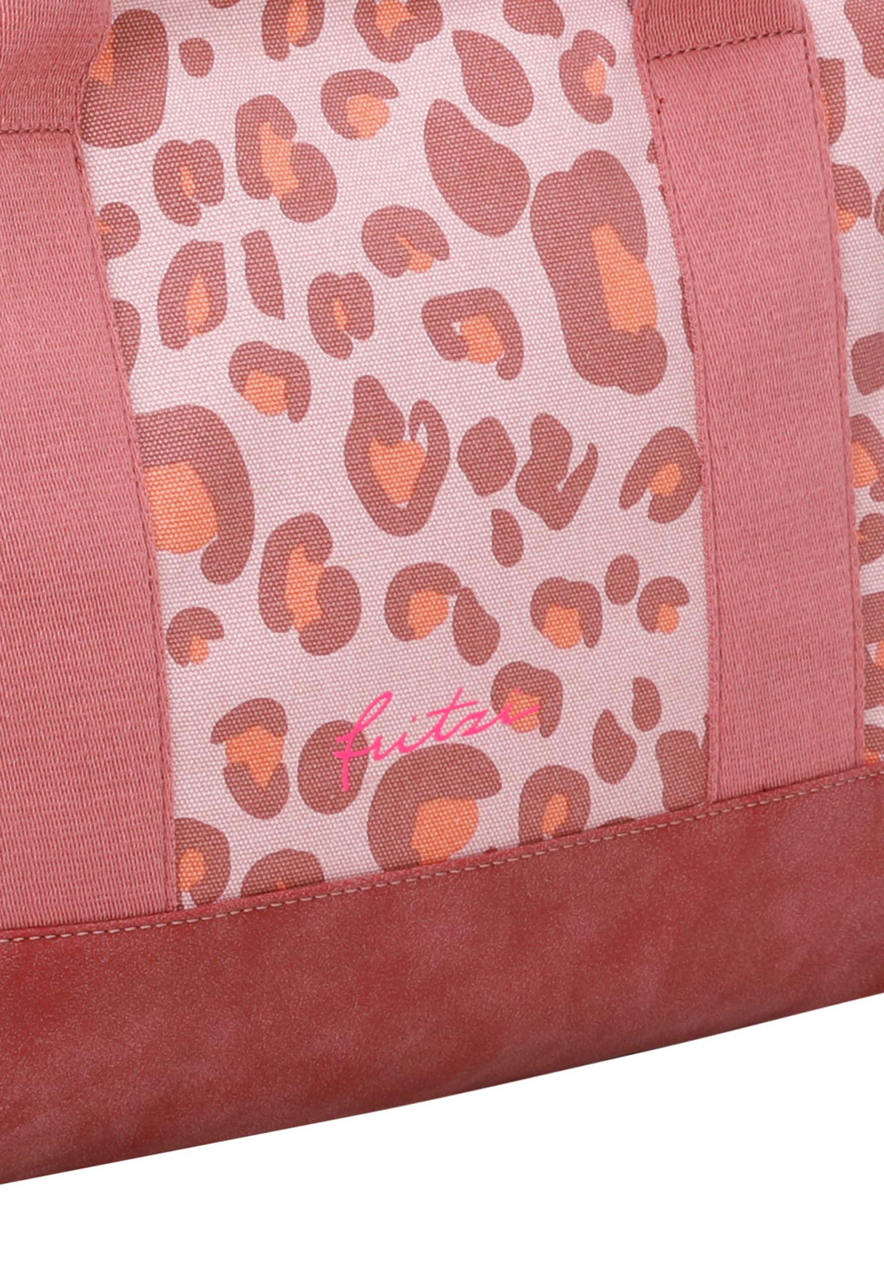 Fritzi Canvas Tote Bag Leo Shopper Baumwollmix Damen Handtasche Umhängetasche Festival City Beach vegan Leoprint 29,5 x 40 x 14 cm – Rosa, Gruen
