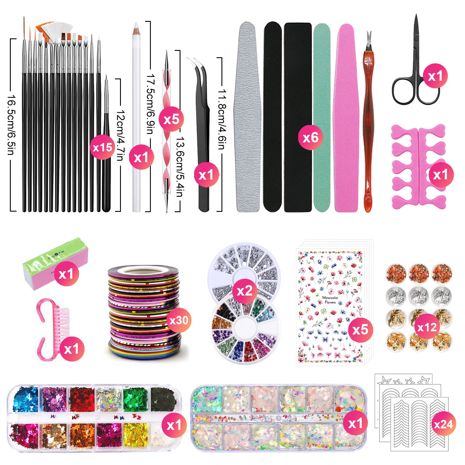 Kit de Nail Art,23 Piece Kit de Nail Art Pinceau,Pinceau Nail Art Ongles,5 Stylos Dotting,30 Striping Tape,Nail Art Accessoires Professionnel kit Kit de démarrage Nail Art pour femmes
