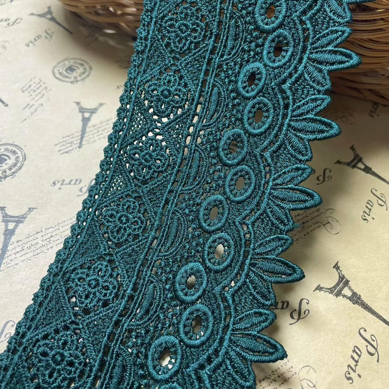 8CM Width Europe Rome Pattern Inelastic Embroidery Lace Trim,Curtain Tablecloth Slipcover Bridal DIY Clothing/Accessories.(2 Yards in one Package) (Blackish Green)