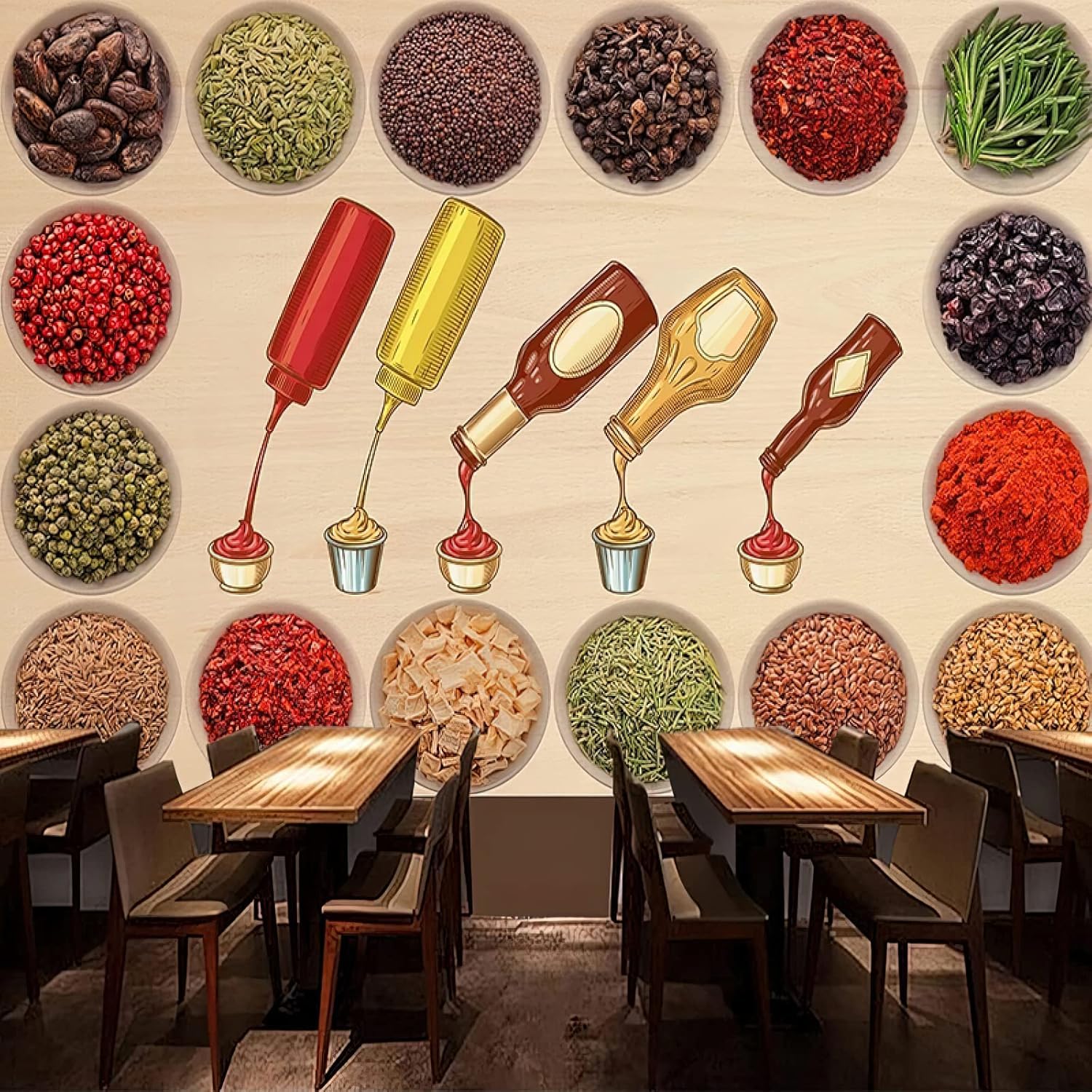 Papier Peint Panoramique Assaisonnement pour Cuisine et Restaurant Convivial 450x315cm