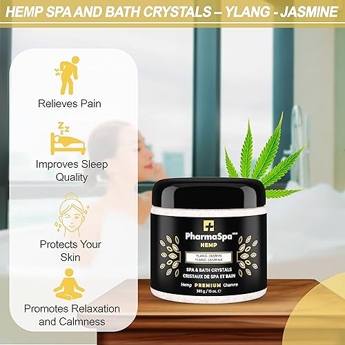 Miniatura 3 de Cristales de spa y baño con semillas de cáñamo y extractos totalmente naturales, 13.58 oz13 onzas, sal de baño de Epsom para bañera de hidromasaje,