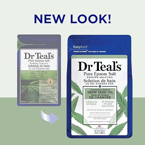 Miniatura 8 de Dr Teal's Remojo puro de sal de magnesio de Epsom, aceite de semilla de cáñamo de cannabis sativa, 3 libras