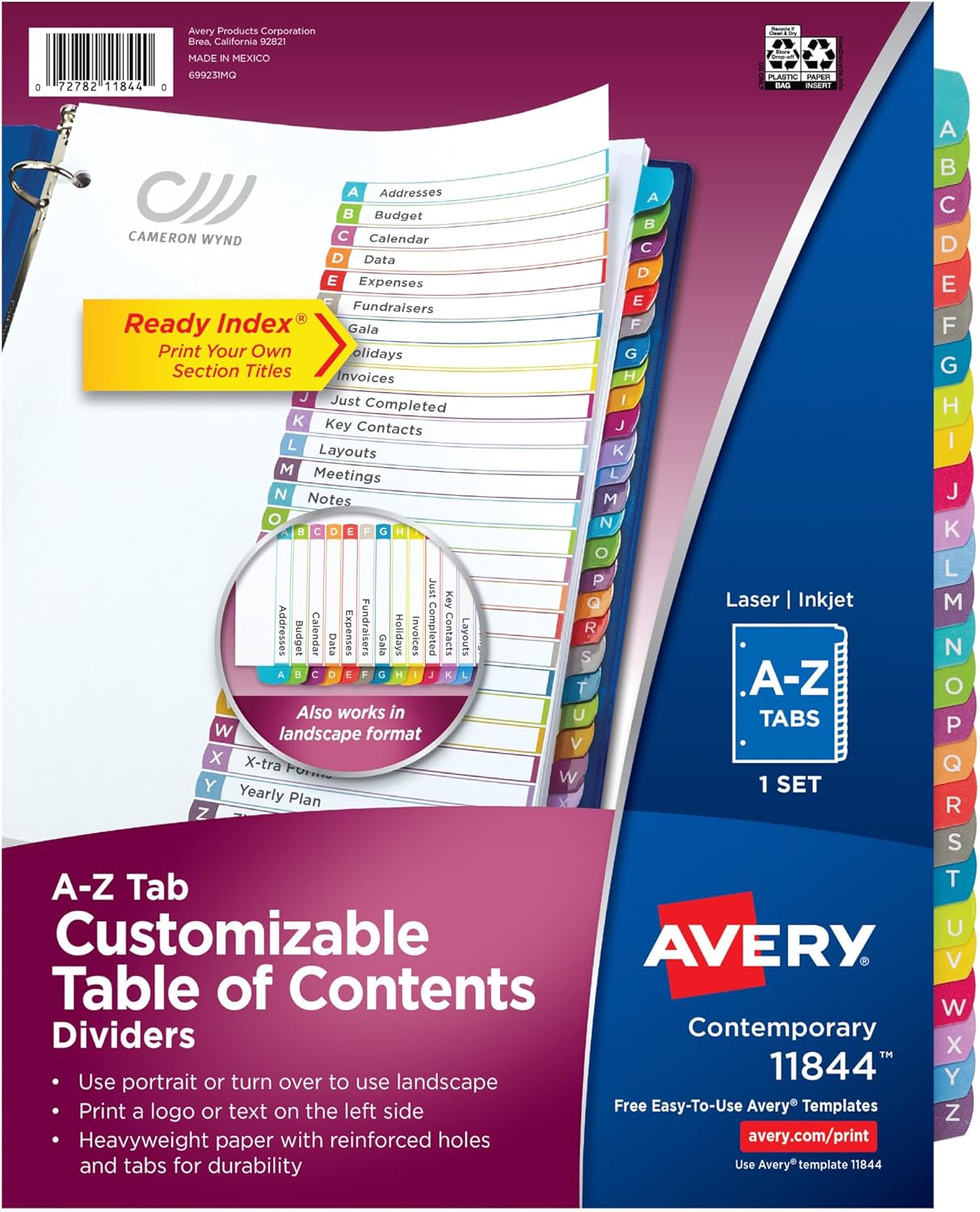 Avery A-Z Dividers for 3 Ring Binders, 26 Tabs per Set, Customizable Table of Contents, Multicolor Arched Tabs, Great for Organizing Reports, Projects, and More (12 Sets of 11844)