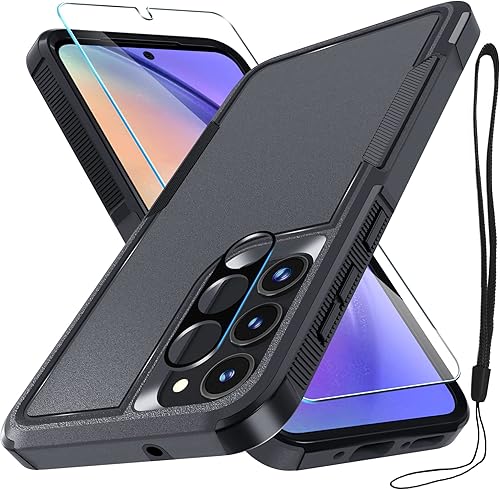 Funda para Samsung Galaxy A54 5G con 1 protector de pantalla de vidrio templado y 1 funda para lente de cámara, resistente y a prueba de golpes,