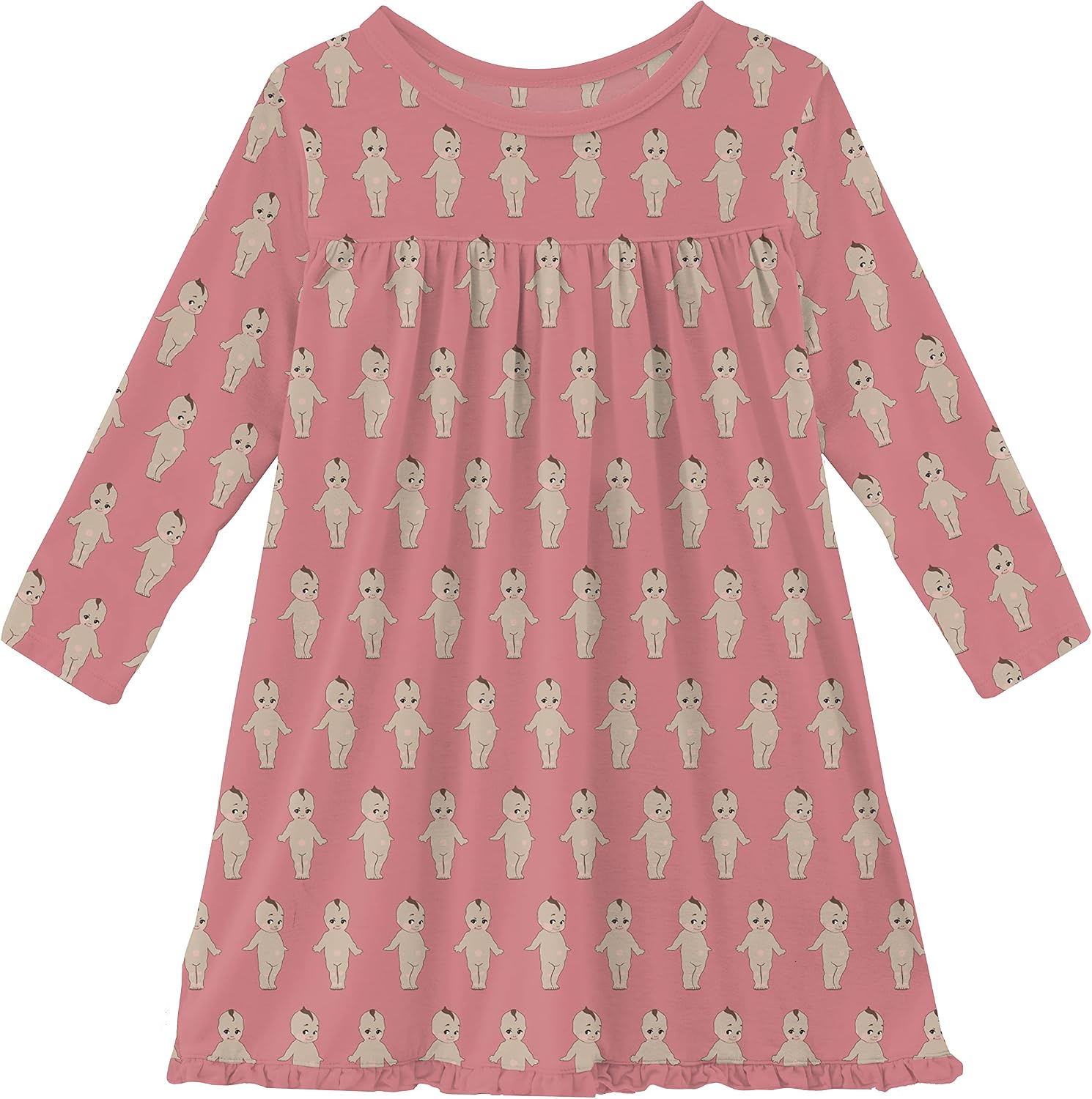 KicKee Print Long Sleeve Swing Dress for Girls, Soft Girl Clothes, Baby and Kid