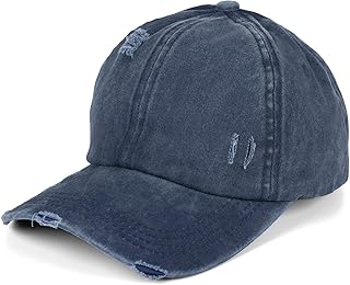 Gorra de béisbol de Mujer con Aspecto Usado y Lavado, Cola de Caballo, 6 Paneles, Ajustable con Cierre de Gancho y Bucle 04023080