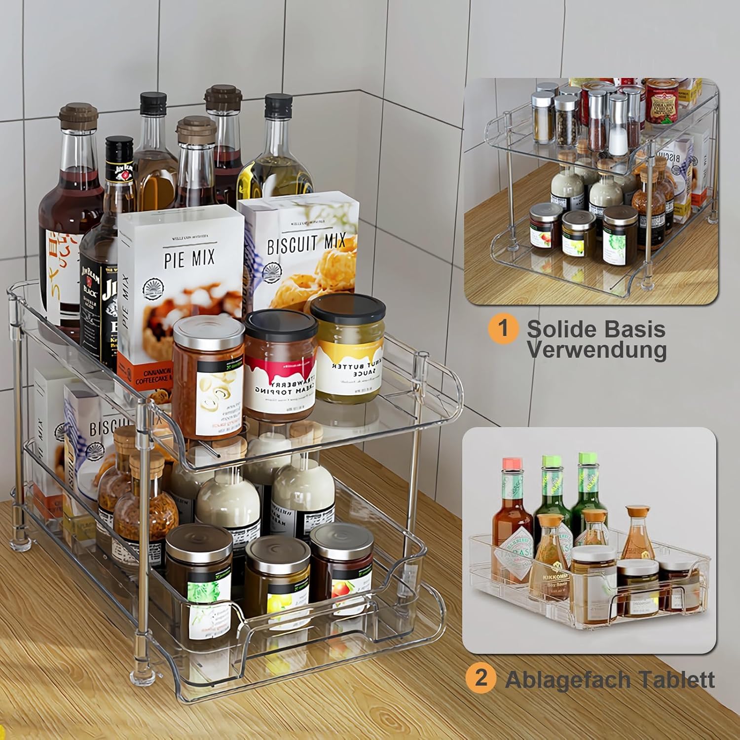 TEHEO Organizer Sottolavello Cucina Doppio Strato, Organizer Cucina Dispensa Ripian, Organizzatore estraibile sotto lavello, Organizzazione Organizzatori per Cucina Bagno Dispensa e Ufficio