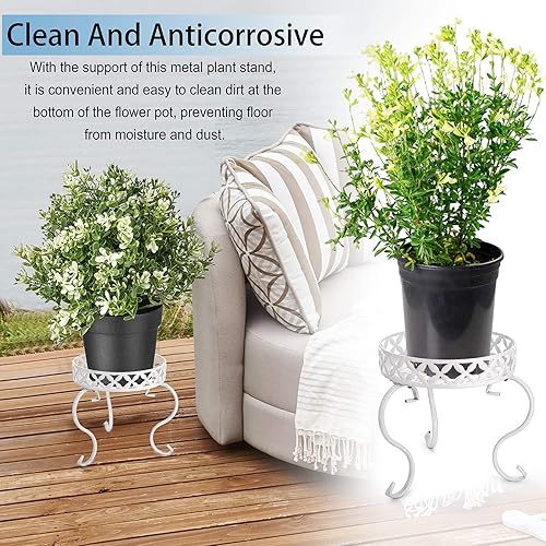 Miniatura 6 de OwnMy Juego de 2 soportes redondos de metal para macetas de hierro inoxidable, soporte moderno para macetas, soporte para plantas de interior y