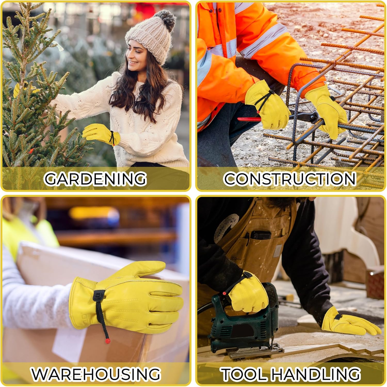 HANDLANDY Winter Work Gloves for Men Women, Water Repellent Cold Weather Insulated Genuine Leather Work Gloves - Image 2