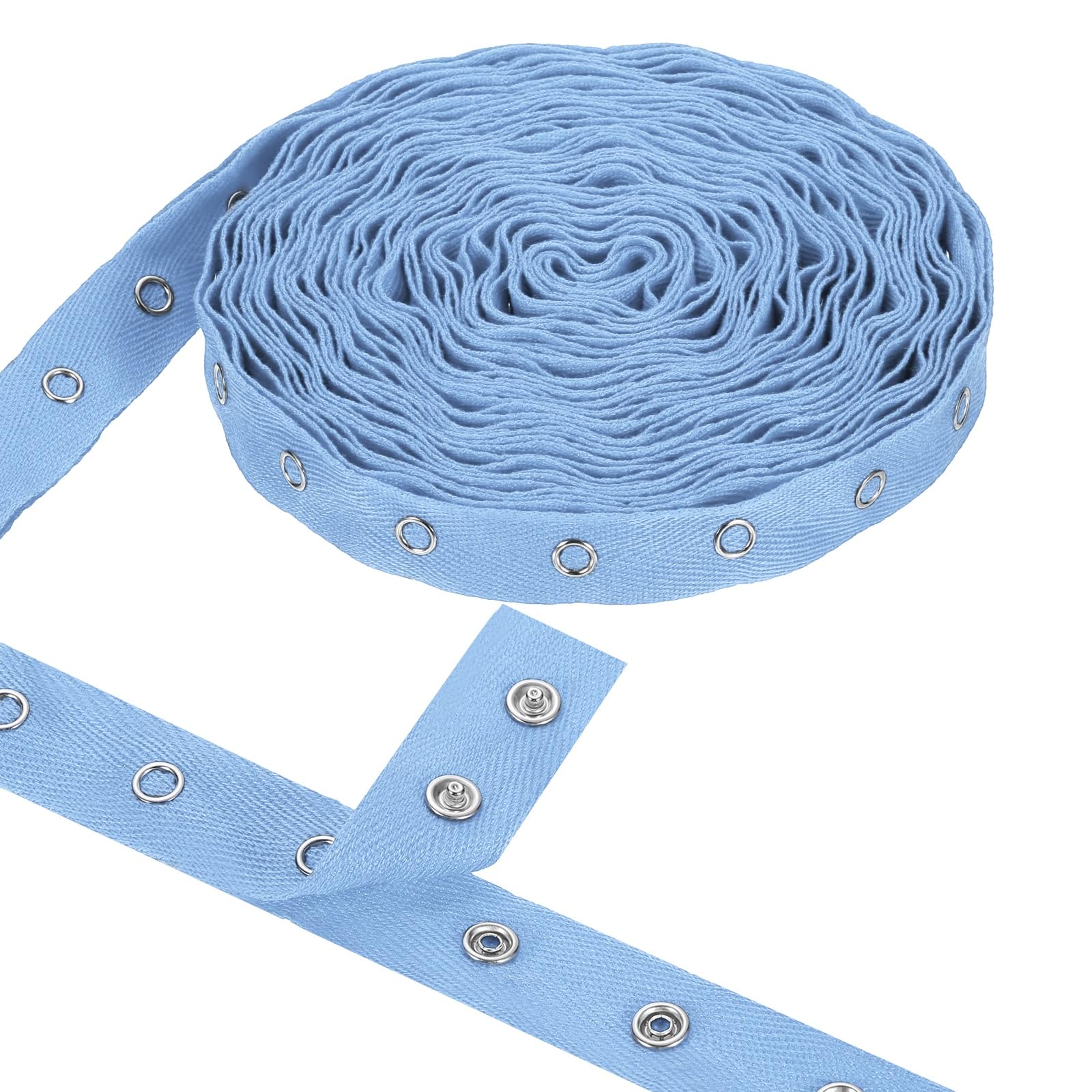 sourcing map 6 Yards Metal Snap Tape for Sewing Snap Buttons for Clothes, Metal Button Tape Ribbon for Clothes, Cotton Snap Trim Fastener for DIY Crafts, 0.78" Width,Light Blue