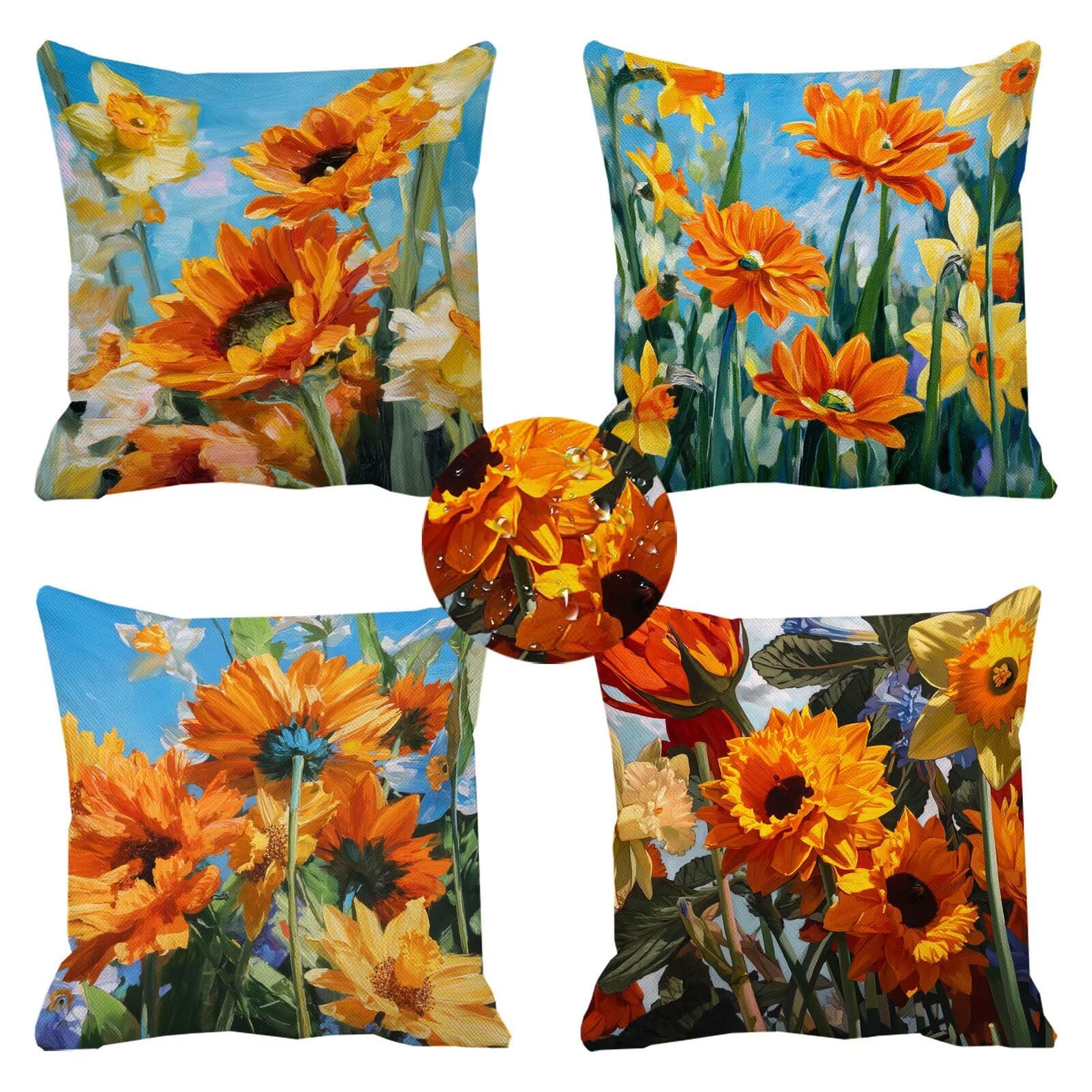 Housse coussin 70x70 orange imperméable contre les taches de jardin
