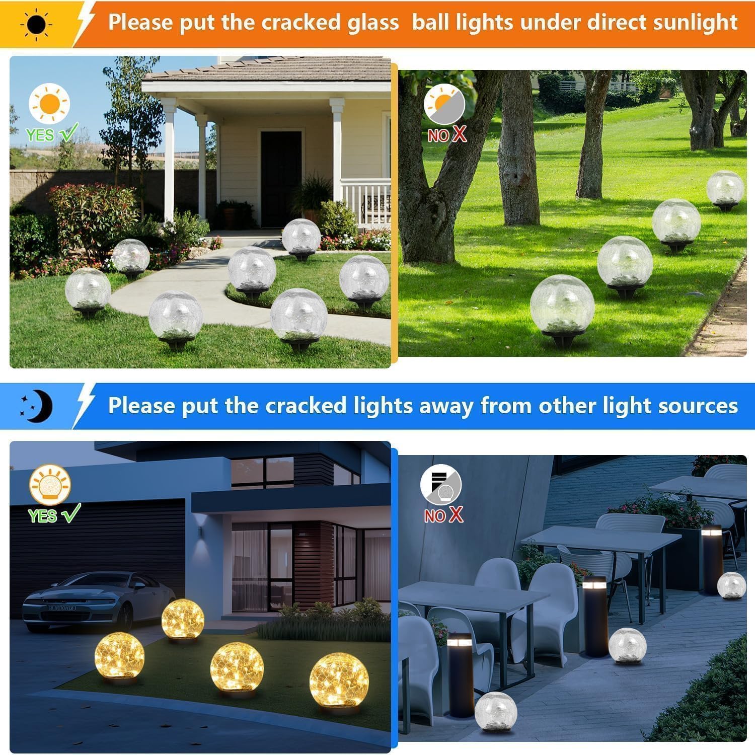 SyouHome - Luci solari da giardino per esterni, impermeabili, confezione da 6 pezzi, 30 LED a sfera in vetro incrinato, decorazione da giardino