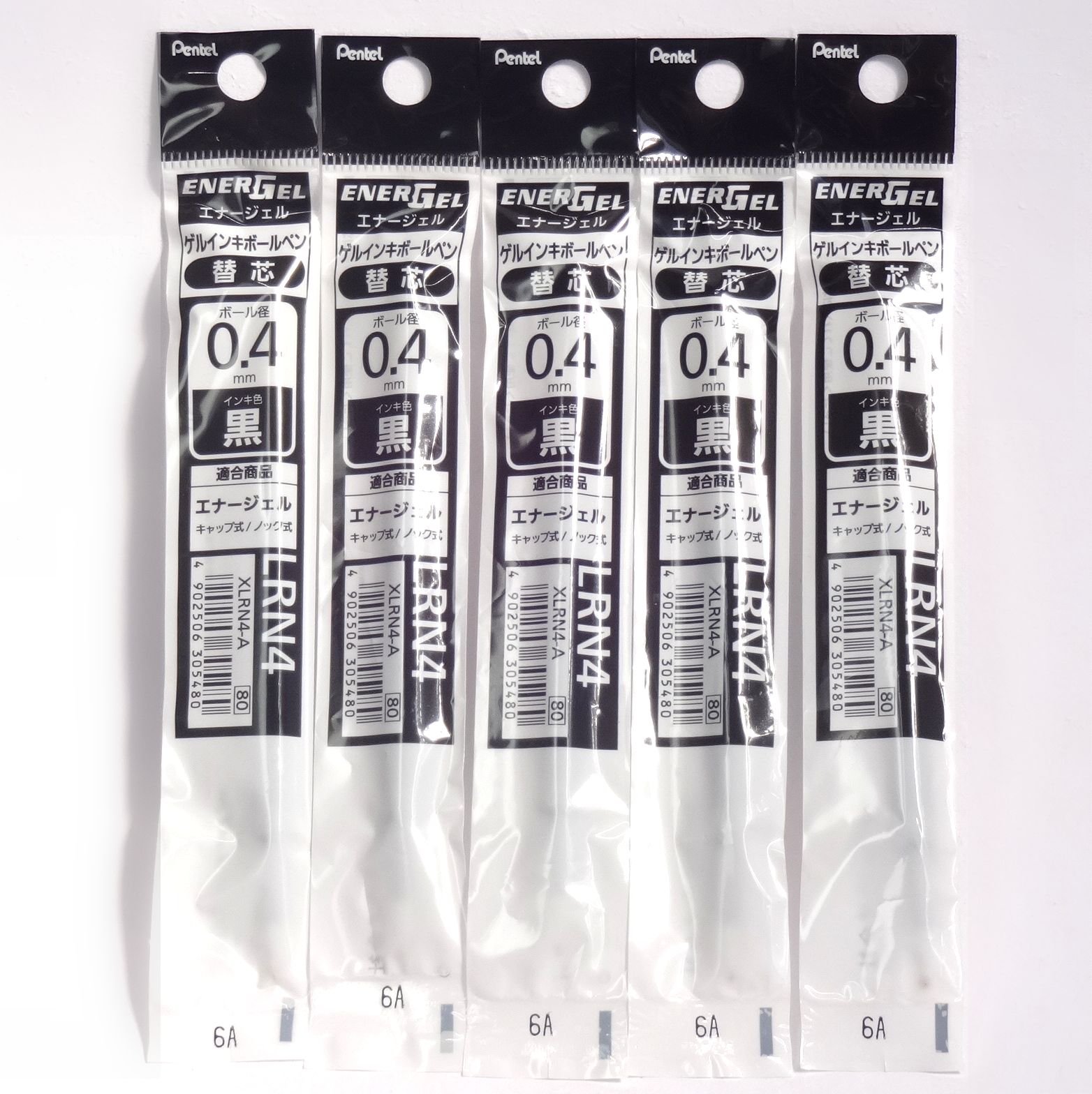 Pentel 0.4 mm Black Ink Refill (Xlrn4-a), for EnerGel Retract Ballpoint Pen (Bln74-a), × Pack of 5/Total 5 pcs (Japan Import) [Komainu-dou Original Packaging]