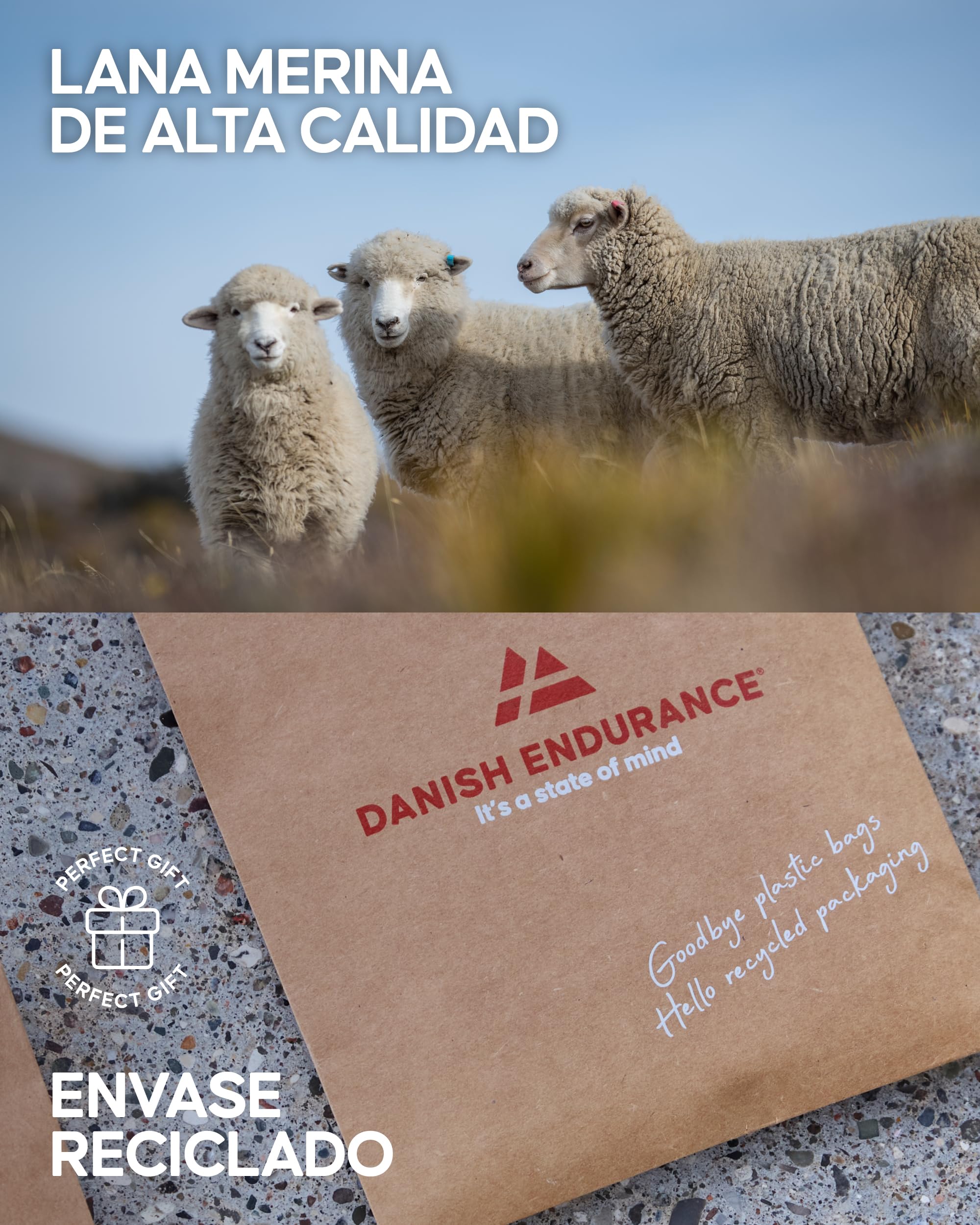 DANISH ENDURANCE Calcetines de Senderismo Unisex de Lana Merino con Acolchado Antiampollas, 3 Pack