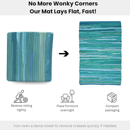 Miniatura 15 de Alfombra de trapo 100% algodón de 2 x 3 pies, lavable multicolor, alfombra Chindi tejida a mano y reversible para sala de estar, cocina, entrada