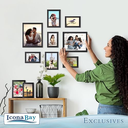 Miniatura 4 de Icona Bay Juego de marcos de fotos negros combinados, 10 unidades (cinco de 4 x 6, tres de 5 x 7, dos de 8 x 10), paquete múltiple para galería de