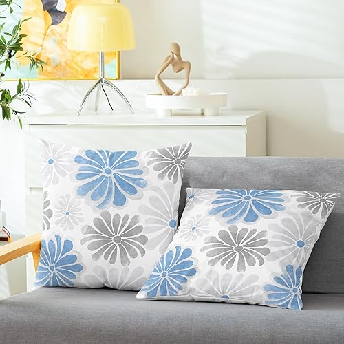 Miniatura 9 de CaliTime Juego de 2 fundas de almohada decorativas de vellón de dos tonos con flores florecientes para sofá, cama, decoración de casa rural, 16 x 16