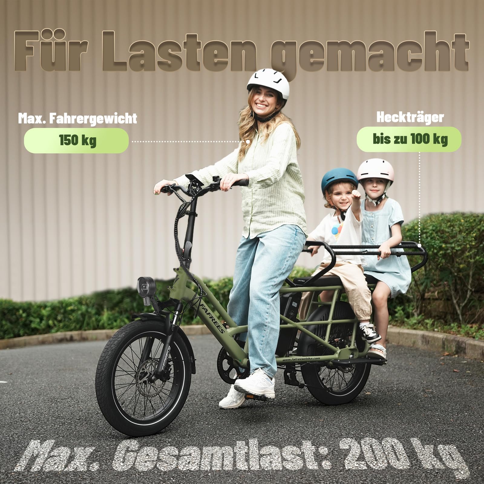 Fafrees Longtail E-Bike 20 * 3.0 Zoll, E-Lastenrad 250W 25km/h, ebike Damen 12Ah*2 Akku, E-Fahrrad 75N.m Reichweite 100-140km, Tragkraft 200kg (Vorderkorb + Kindersitz, Blau) Sport & Freizeit