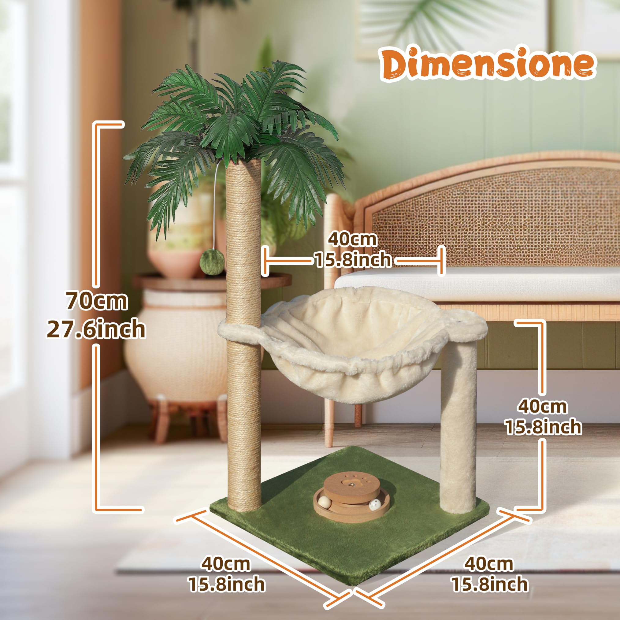 Fantasreen Gatto Graffiatoio 70cm Piccolo Albero per Gatti con Amaca, Giocattolo per Gatti in Legno Interattivo per e Adulti Gatto