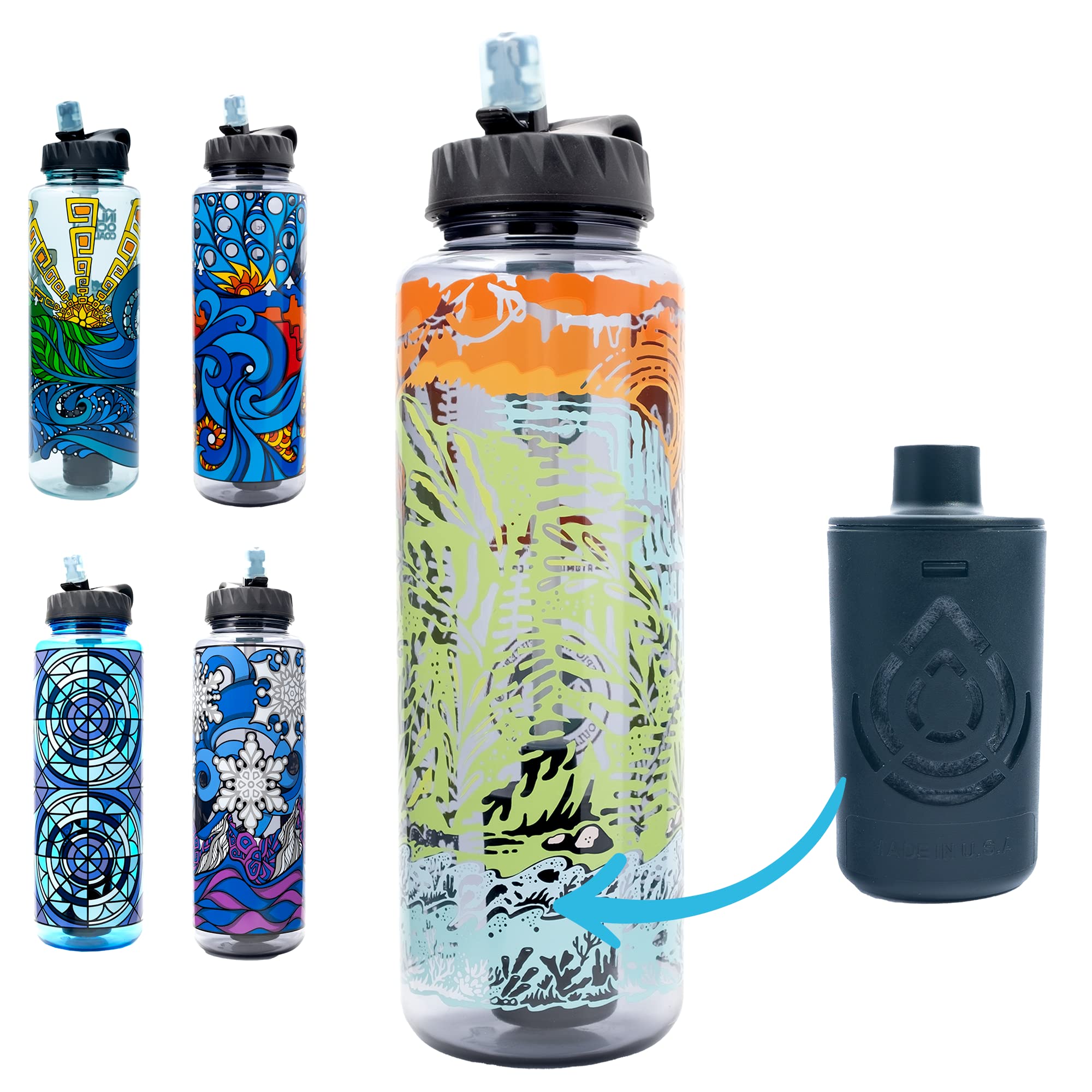 Epic Water Filters Nalgene OG Water Bottle with Filter, USA Made, BPA Free, Removes 99.99% Tap Water Contaminants, Forever Chemicals, GA 2030 Art, 48 oz