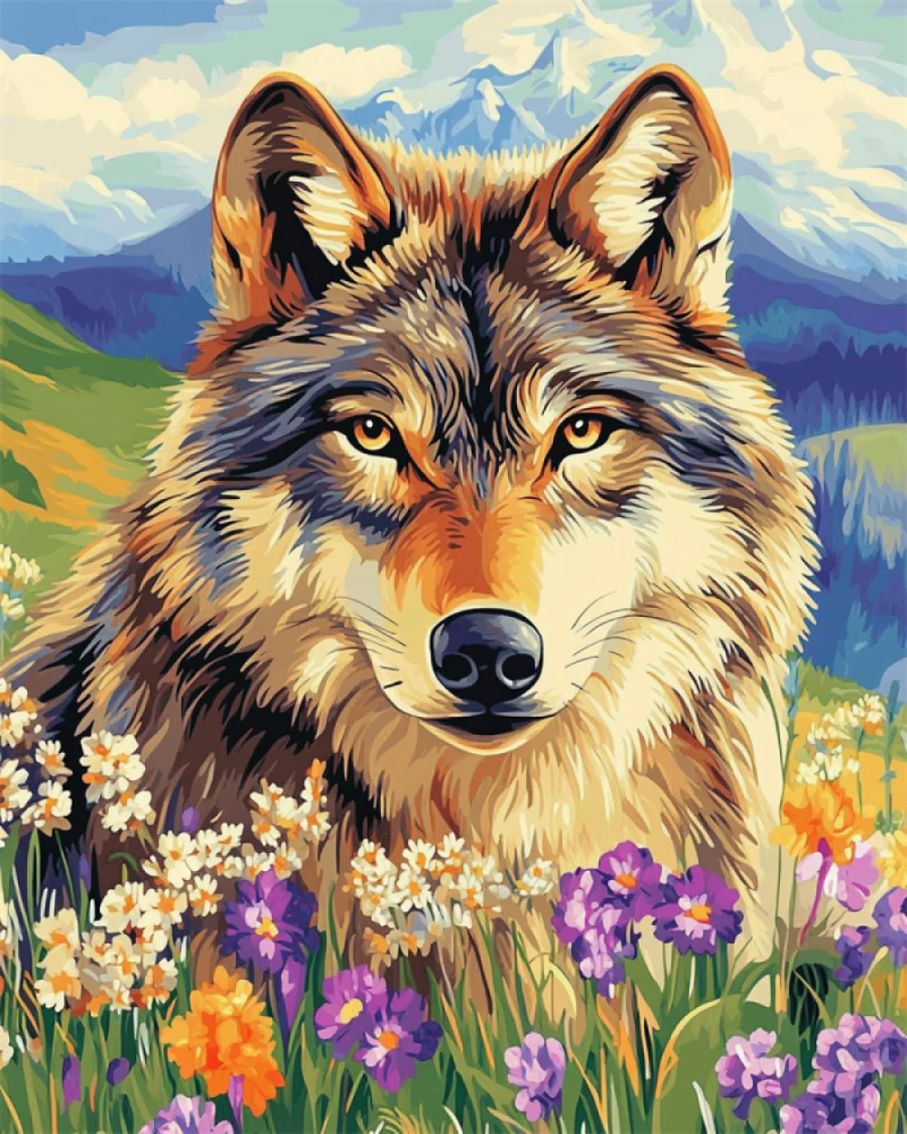 RKFLGEW Kit De Bordado De Cuentas DIY Lobo De Fantasía Y Flores Kits De Bordado,Punto De Cruz Con Cuentas,Pintura Con Cuentass En 3D,Manualidades 30x40cm