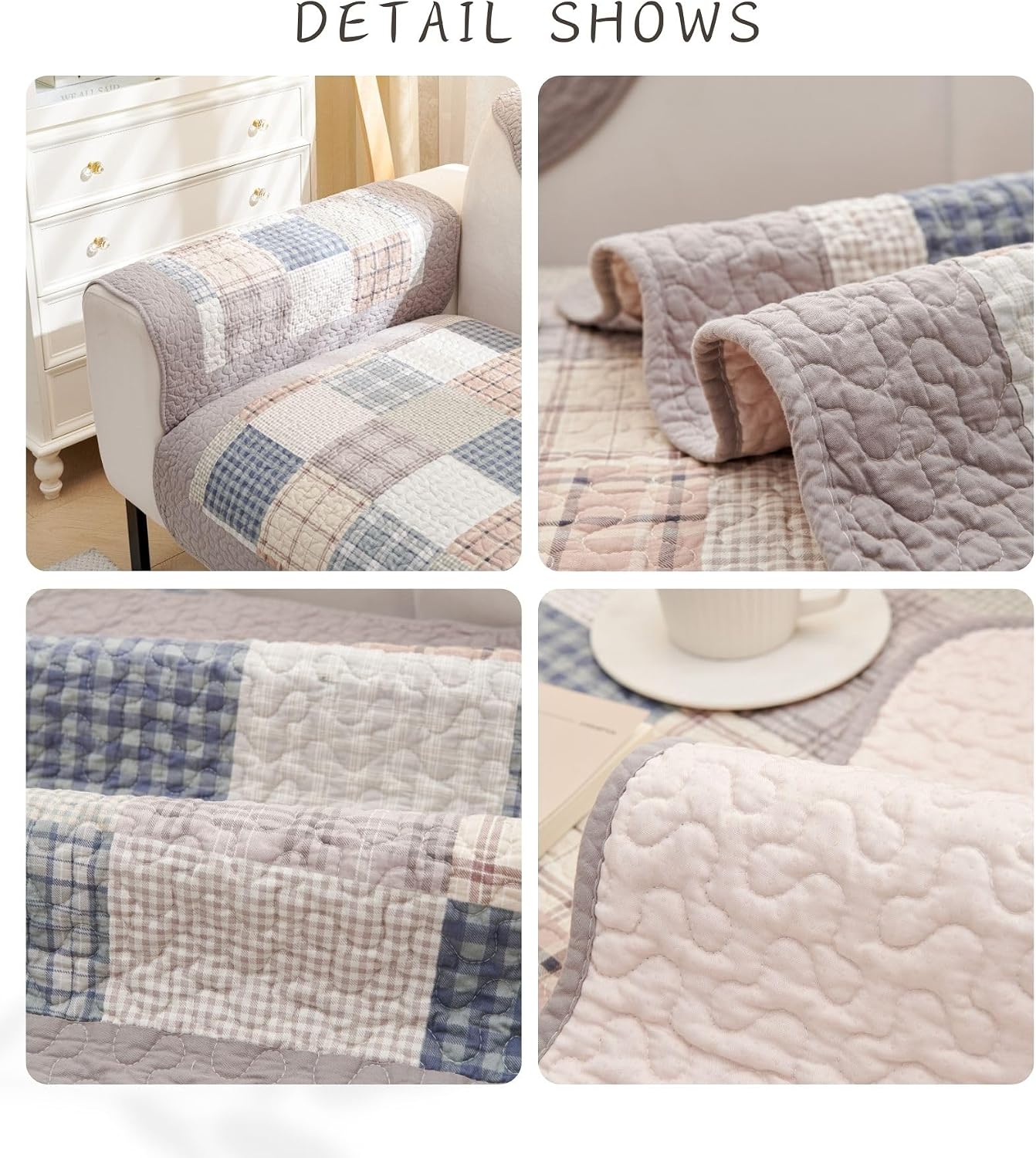 Farmhouse Buffalo Check Sofa Cover Cotton Quilted Checkered Plaid Sectional Couch Covers Soft Anti-Slip Sofa Slipcover Washable Furniture Protector for Living Room (Plaid E,28"x35")