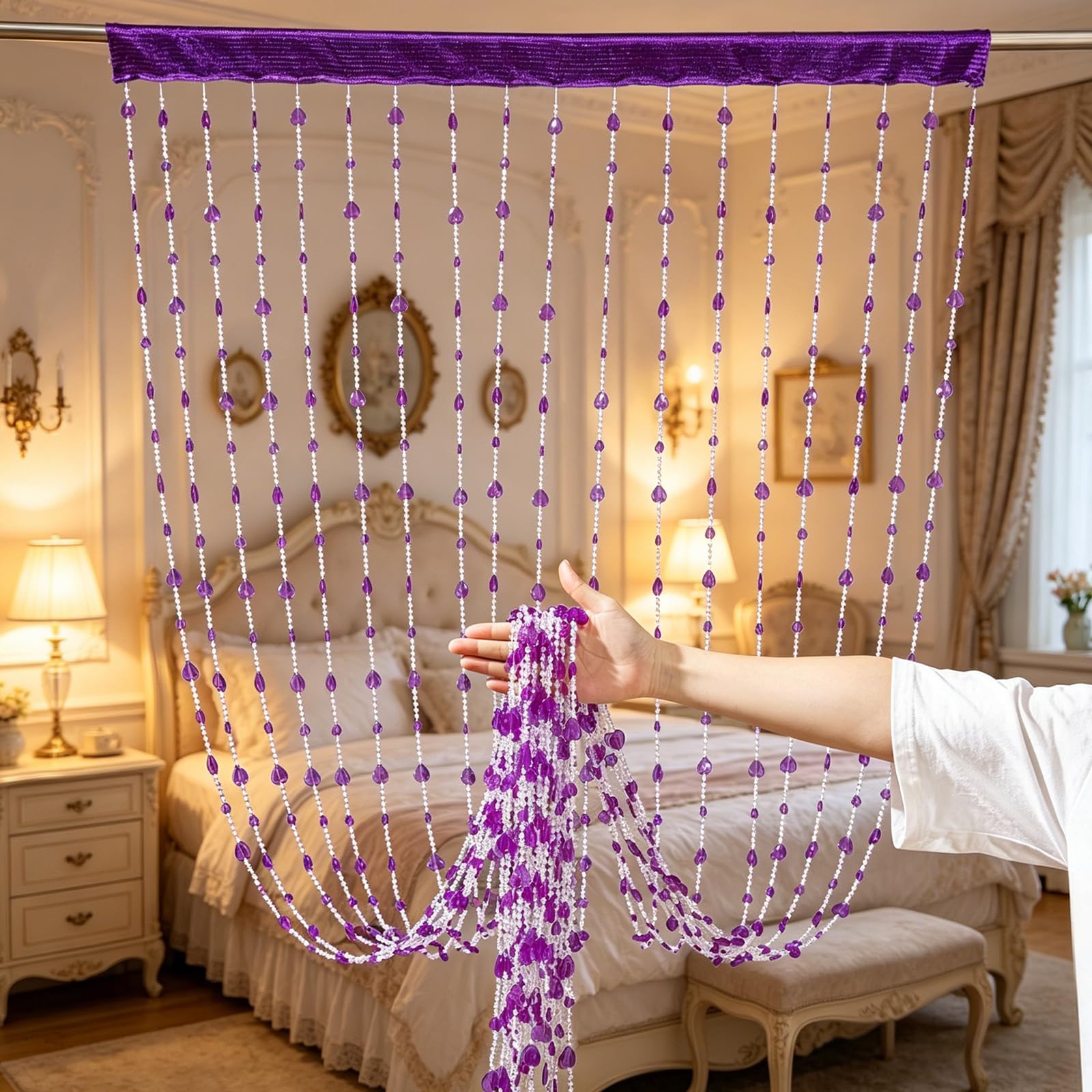 LZYDKH Beaded Door Curtain, Bead Curtains for Doorways 18-Strand Acrylic Door Beads Curtains for Home Decor, Room Dividers Party Decorations Purple
