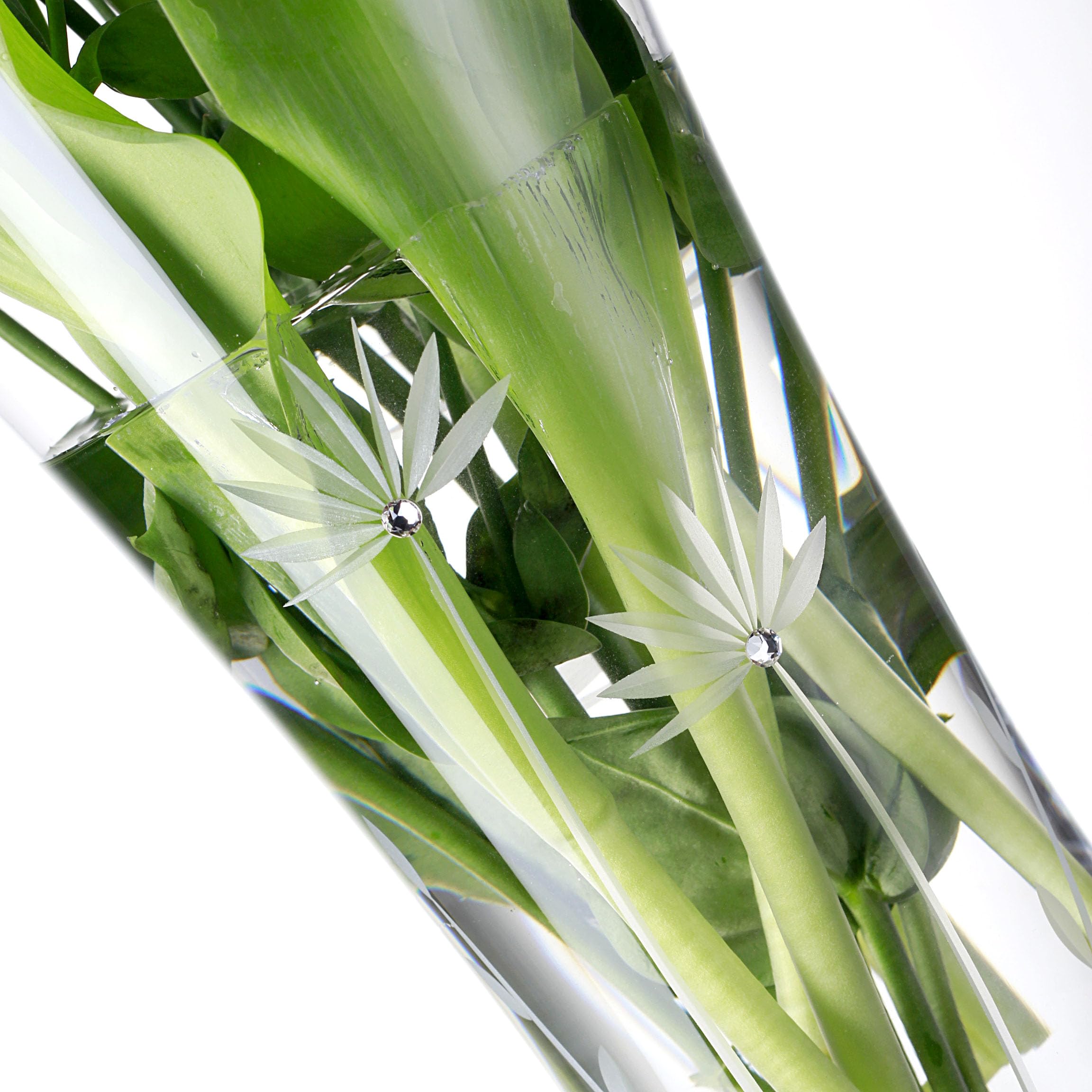 Bloom Glasvase - Elegante Blumenvase Modern, Deko Vase Glas mit Blumenmotiv und Hochwertigen Kristallakzenten, Geschenke für Frauen, Handgefertigt in der EU - 1 Stück