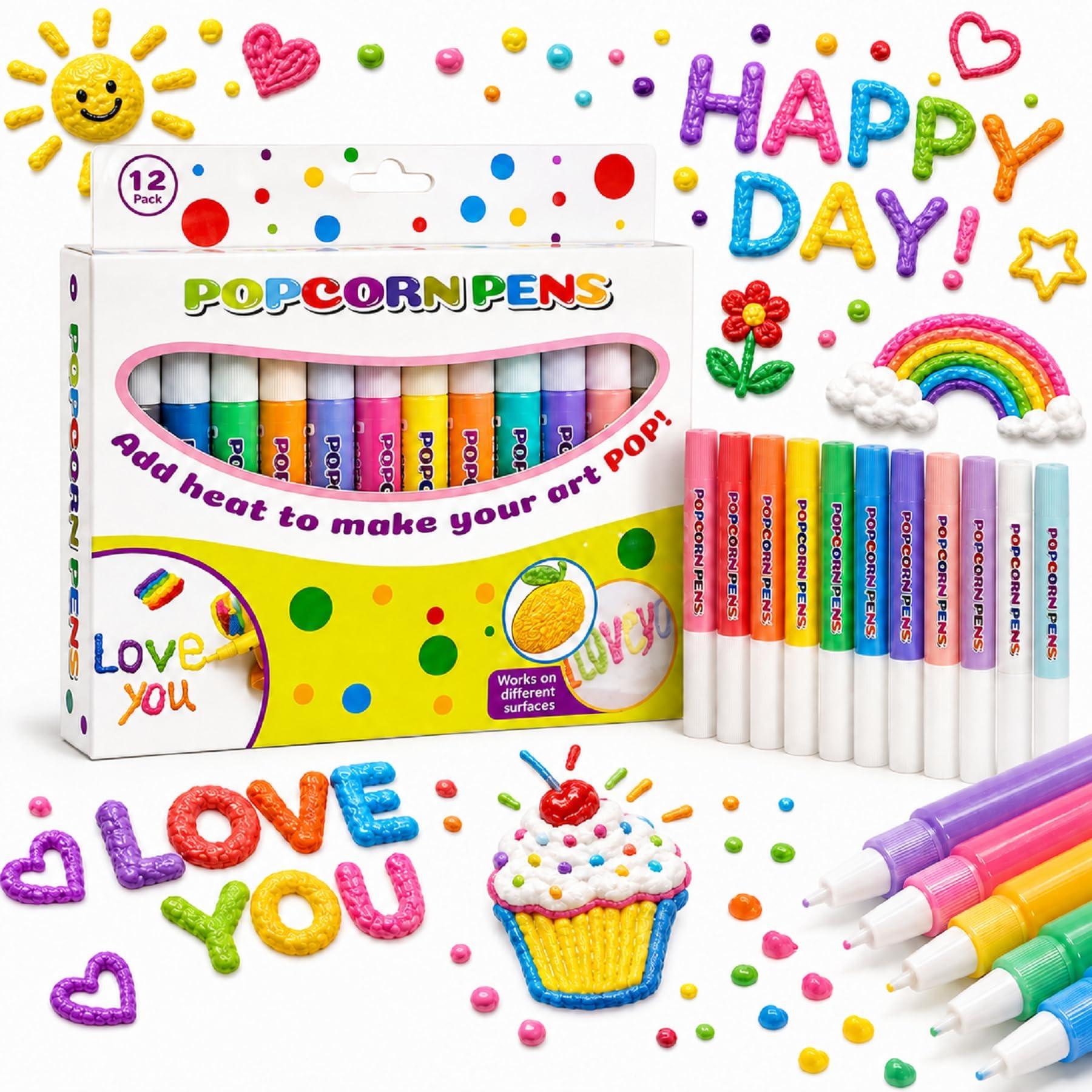 Magic Popcorn Pens, 3D Relief Art Marker Puffy for Crafts，12PCS-1BOX — image 1