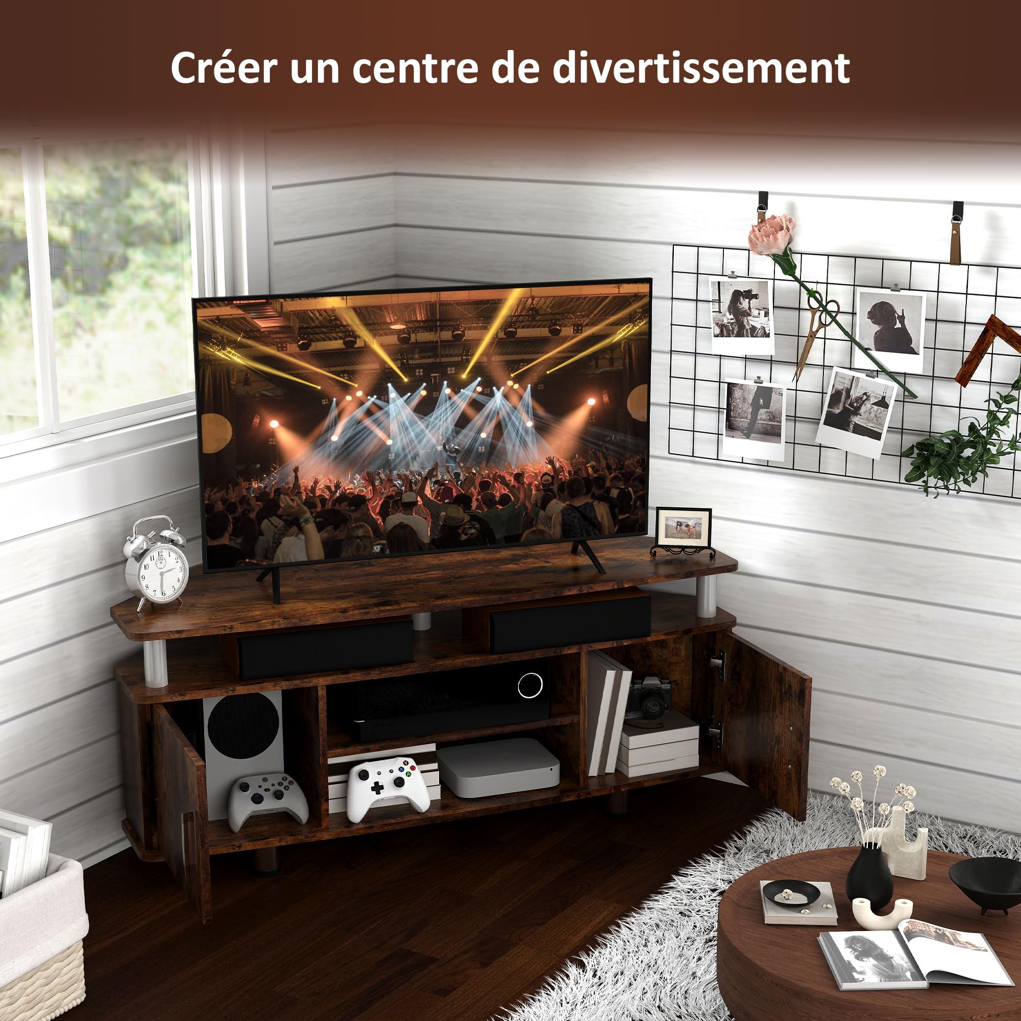 HOMCOM Meuble TV pour Téléviseur jusqu'à 55 Pouces 120 x 40 x 52 cm Marron