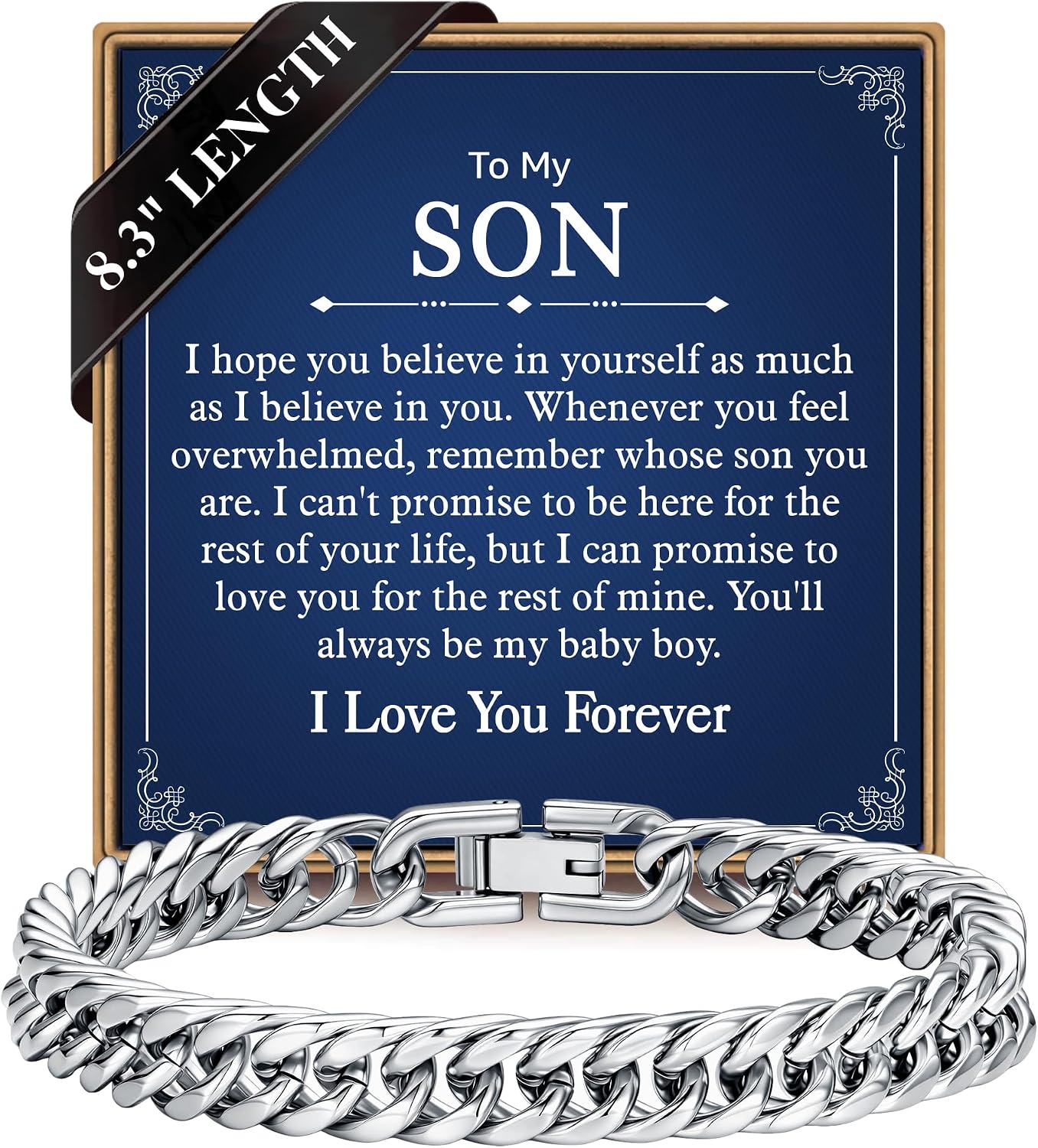 IEFLIFE Gifts for Men Son Bracelet - Adjustable Stainless Steel Cuban Link Chain Bracelet for Him, Graduation Birthday Gifts for Son from Mom, Bracelets Gift for Men Him from Mom Jewelry