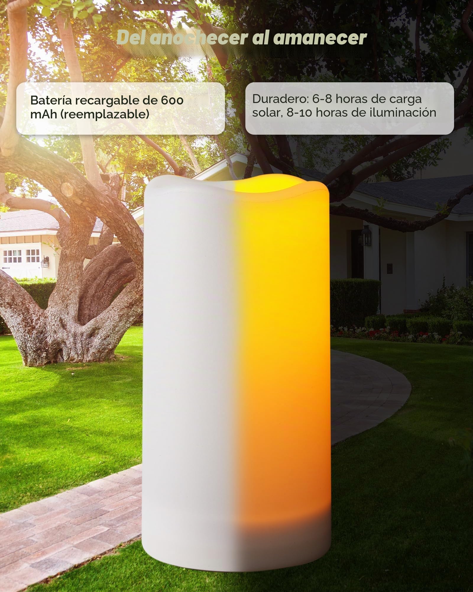 Homemory Velas solares para exteriores, impermeables, del atardecer al amanecer, velas recargables, velas solares para exteriores, linternas, solo sensor, juego de 3