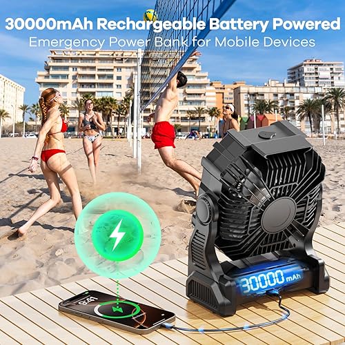 Miniatura 7 de Ventilador de niebla portátil con linterna RGB, ventilador recargable de niebla de camping de 30000 mAh con batería de emergencia, suministros de