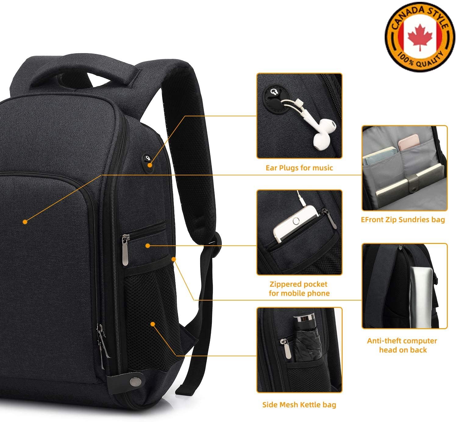 Bіg Sаlе Canada Style Camera Backpack with 15.6 Inch Laptop Bag Compatible Rain Cover Waterproof Shockproof Women Men Outdoor Photography Hiking Travel Camera for DSLR/SLR,Lens 0089 Nylon(Black)