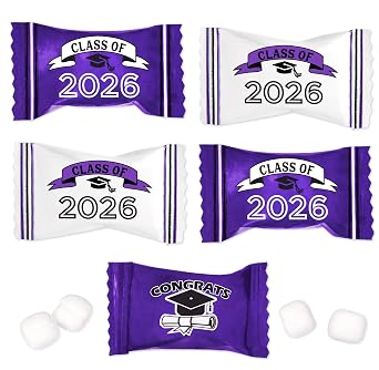 Purple Graduation Butter Mints Class of 2026 Candies Bag 100 Count Individually Wrapped Congratulations Grad Mint Candy 13 Ounce Bags Goody Treat Sweet Holiday Dinner Party Supplies Decoration