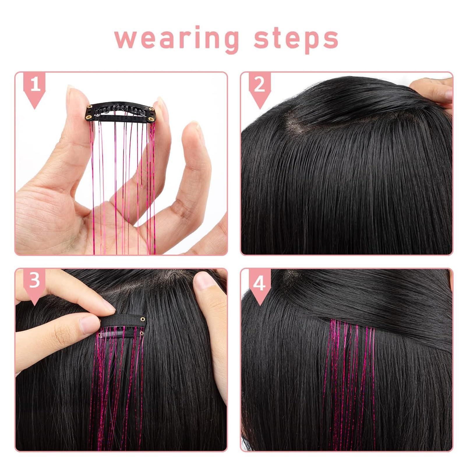 Pinkes Haarlametta 18 sztuk klip in zestaw do przedłużania włosów dla dziewczynek 20 cali błyszczące żaroodporne przedłużanie włosów dla dzieci akcesoria festiwalowe