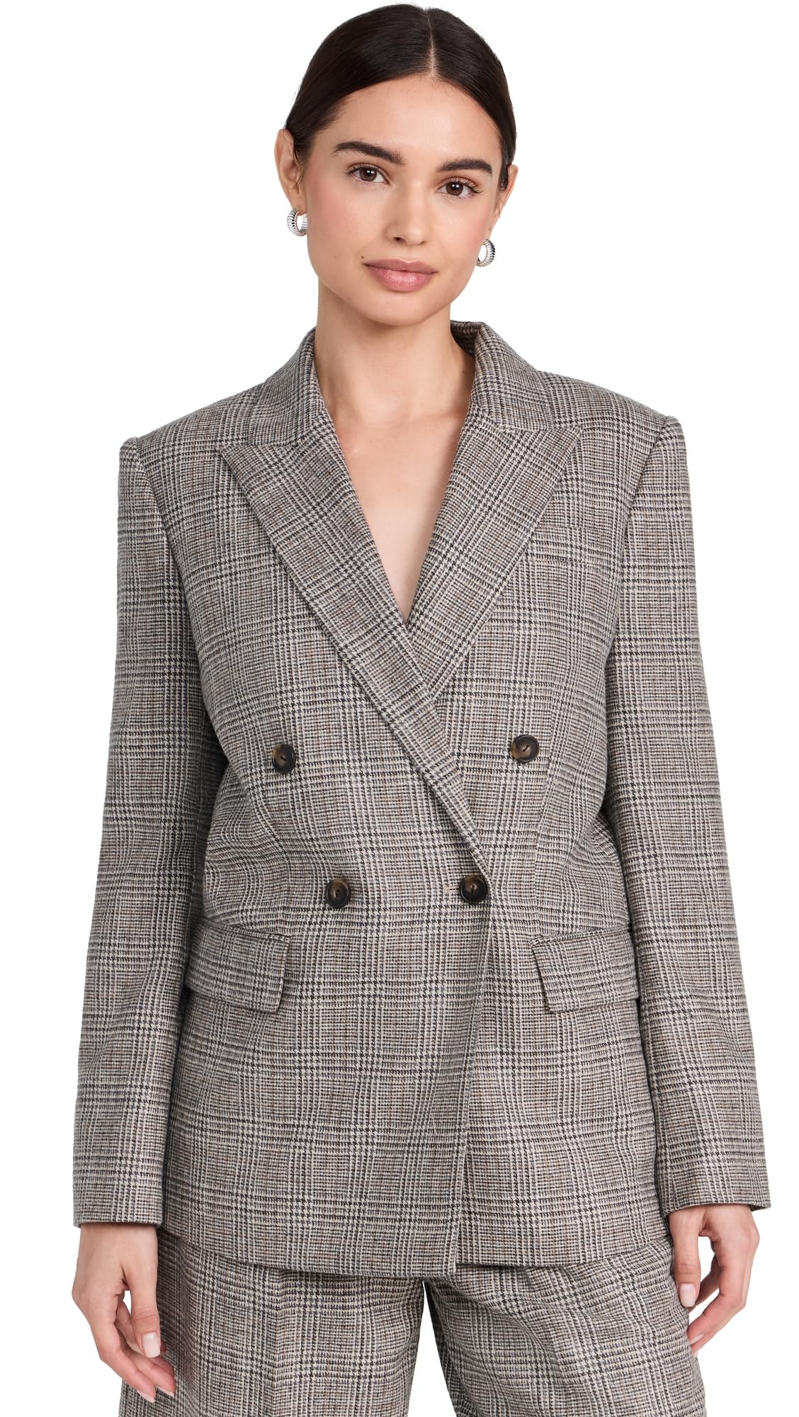 Vince Womens Plaid Double Breasted Blazer