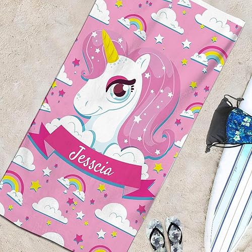 Miniatura 7 de Toalla de playa personalizada para niños, toallas de playa personalizadas de poliéster de secado rápido con nombres para niñas y niños, 30 x 60