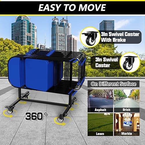 Miniatura 4 de Carrito de silla plegable, carrito de almacenamiento de silla de tamaño pequeño con ruedas giratorias de 3 pulgadas, agradable para almacenar, 14